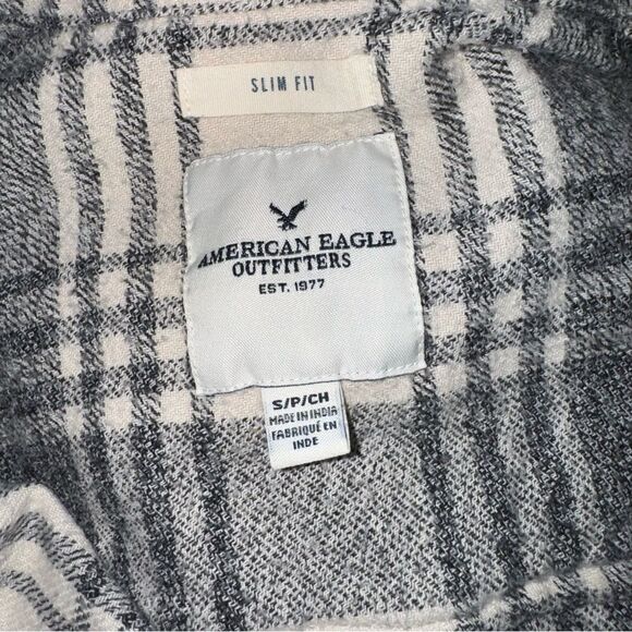AMERICAN EAGLE 🦅 Grey/off white-flannel 100% cotton slim fit sz s - Picture 8 of 15